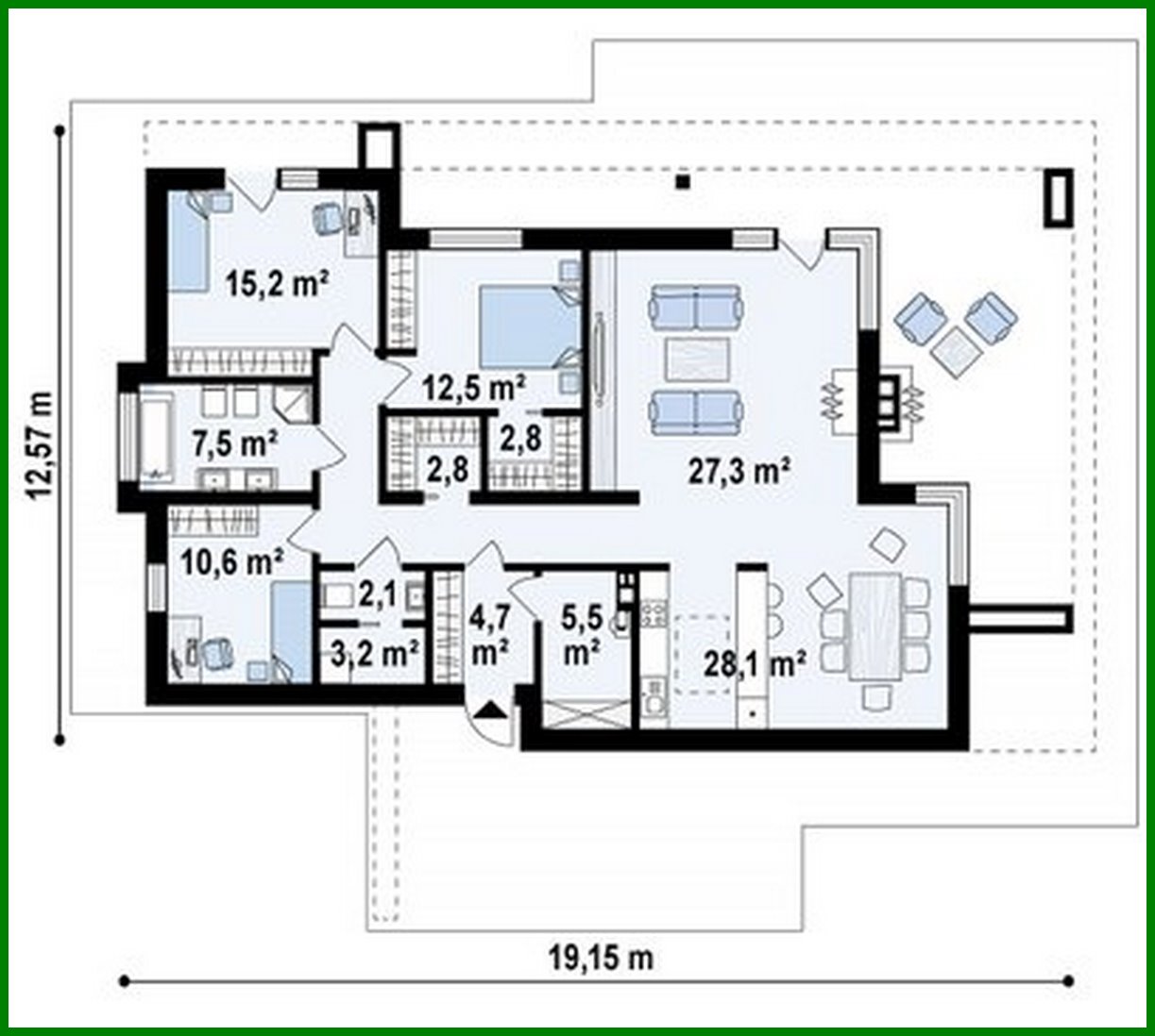 Visualization gallery - One-story modern mansion for a narrow plot