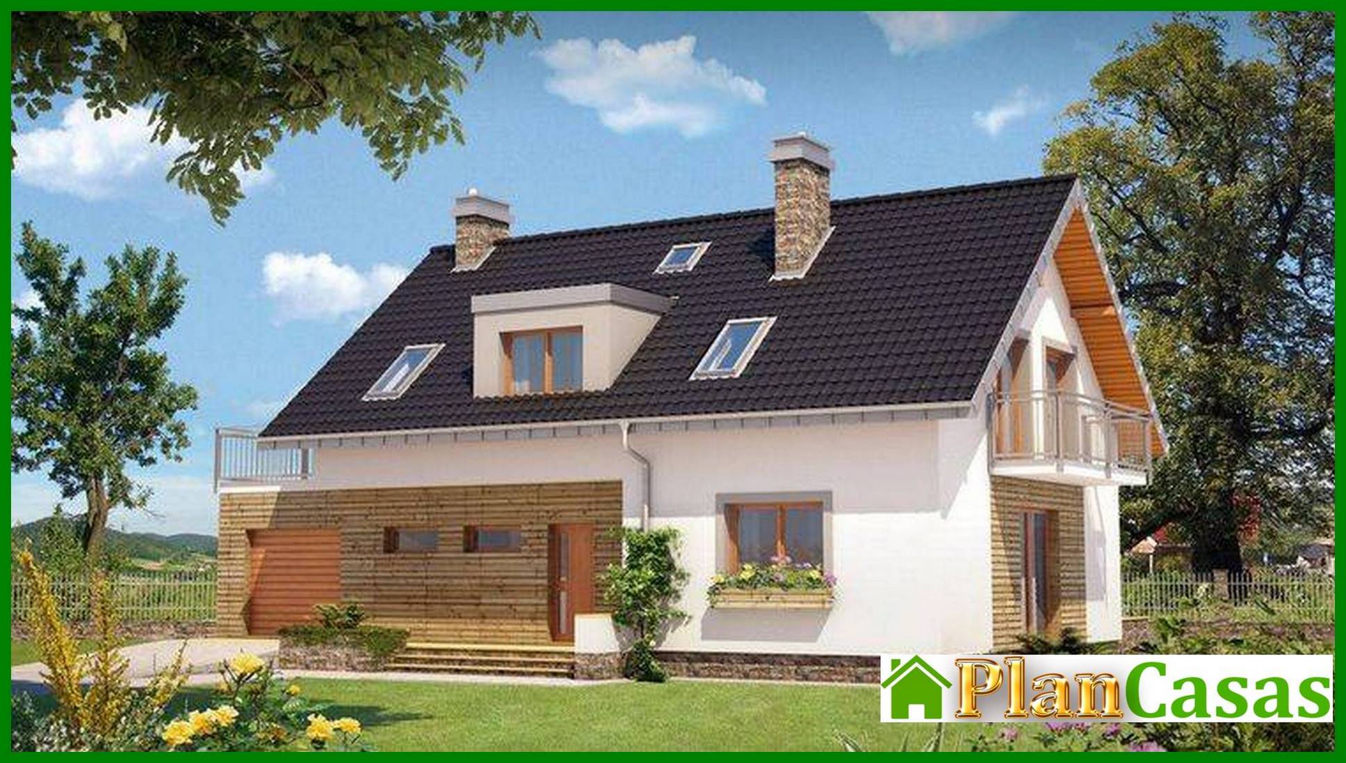 Attractive two-story house with spacious balconies house plan