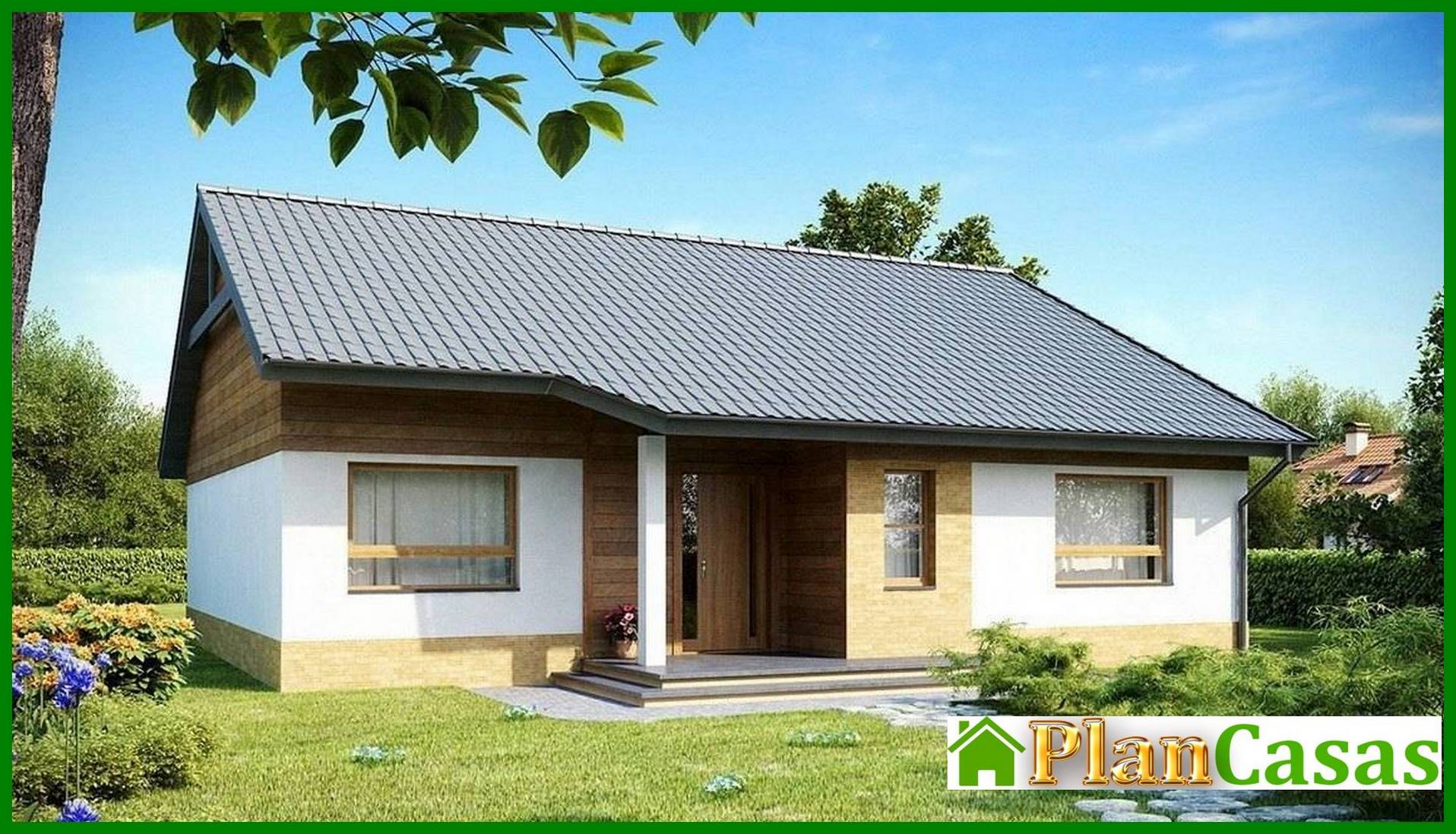 Visualization gallery - The project of a one-story cottage with three bedrooms and a gable roof