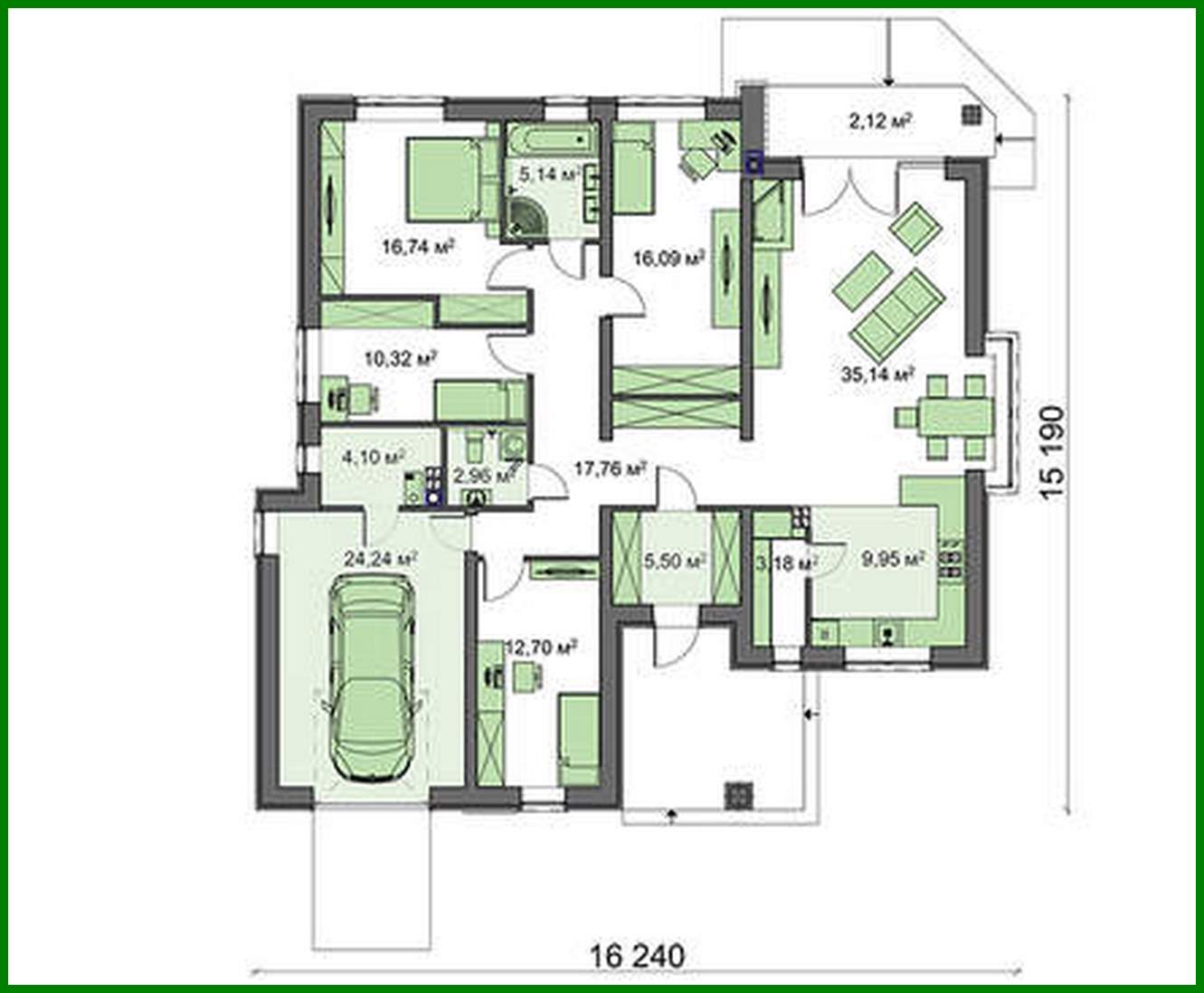 Visualization gallery - One-storey cottage project with a garage and 4 comfortable bedrooms