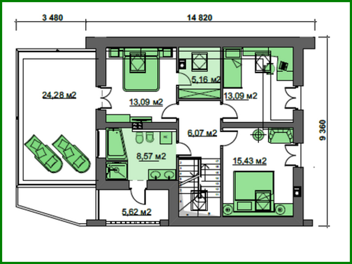 Visualization gallery - Spacious attic 4-bedroom apartment building