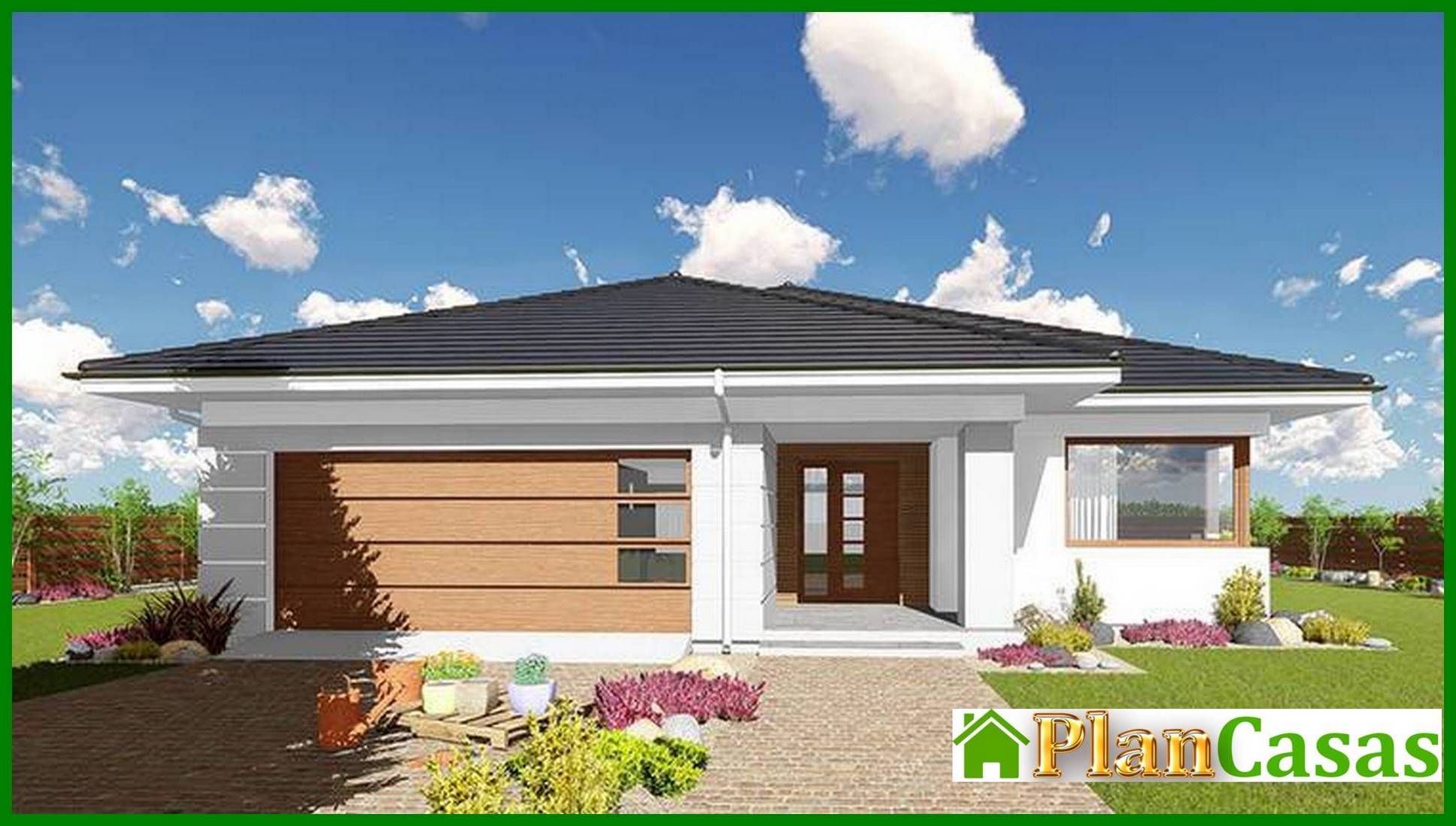 Spacious one-story residential building with a living room in the center house plan
