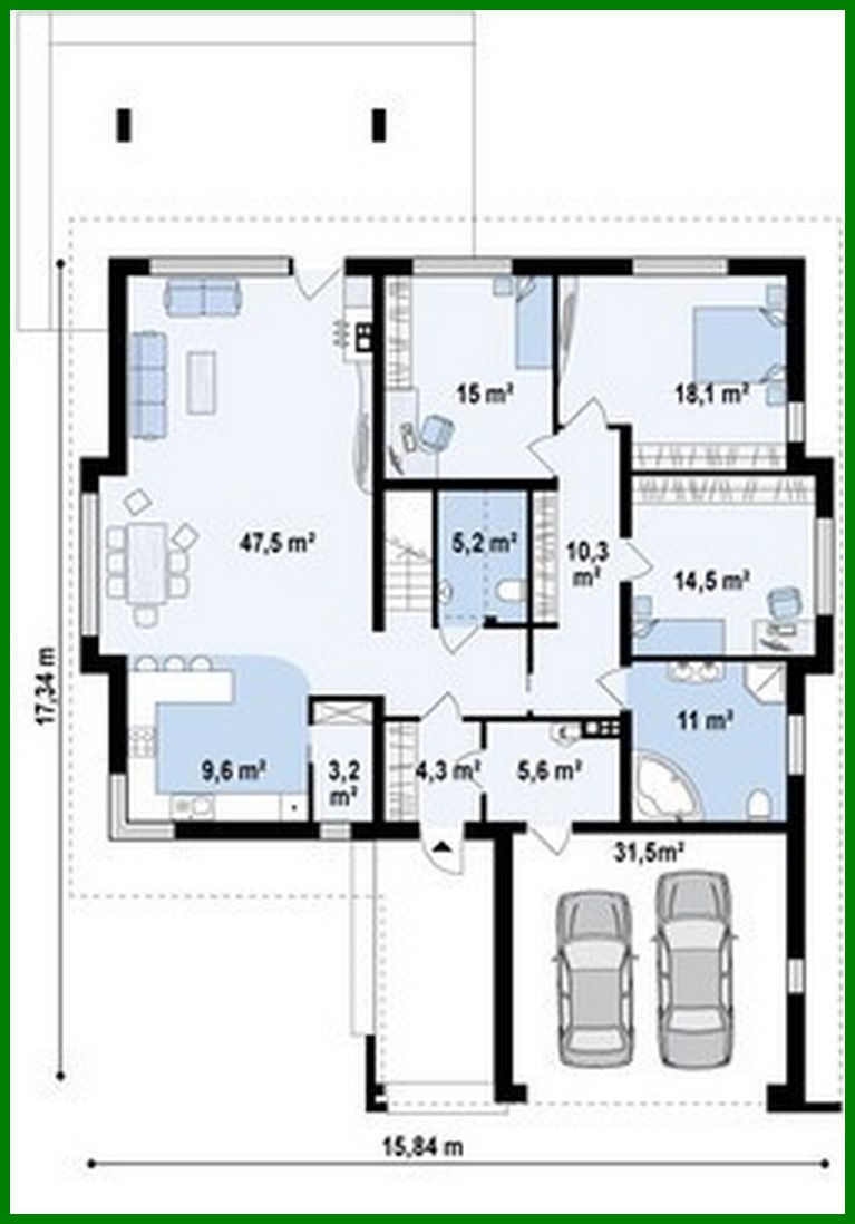 Visualization gallery - Three-bedroom house project with frontal garage