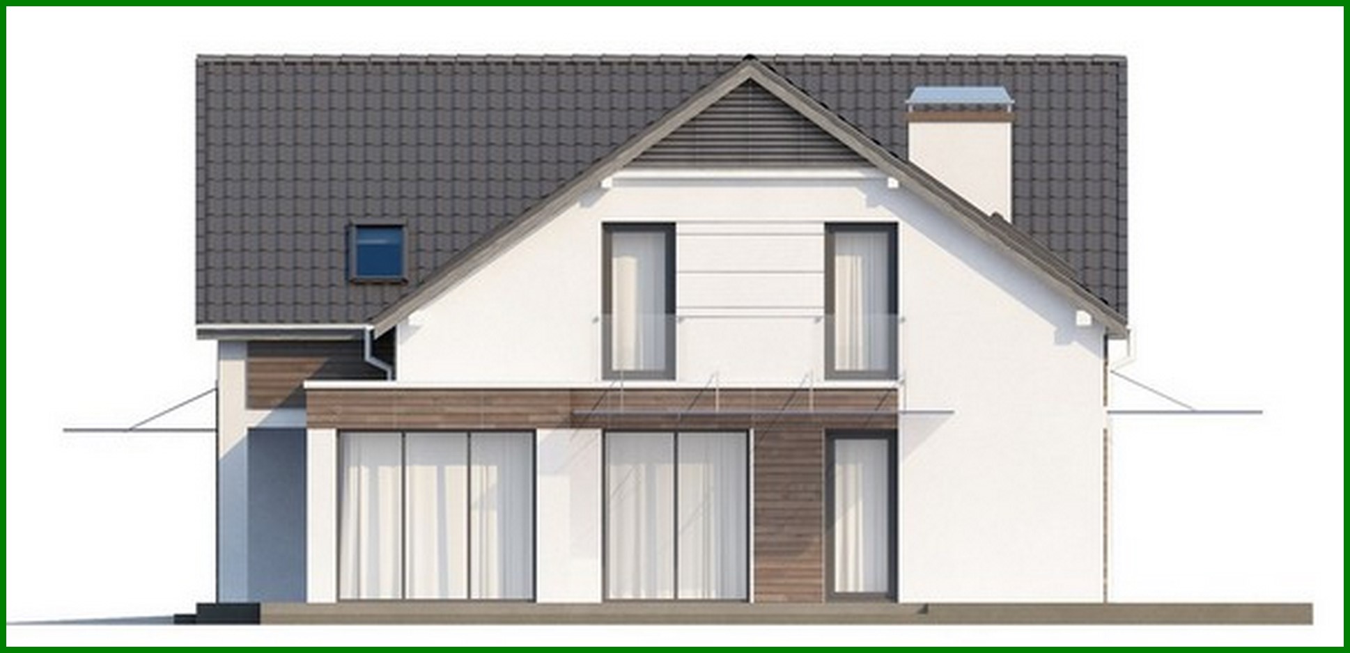Visualization gallery - Cottage project with a garage for two cars and a corner bay window