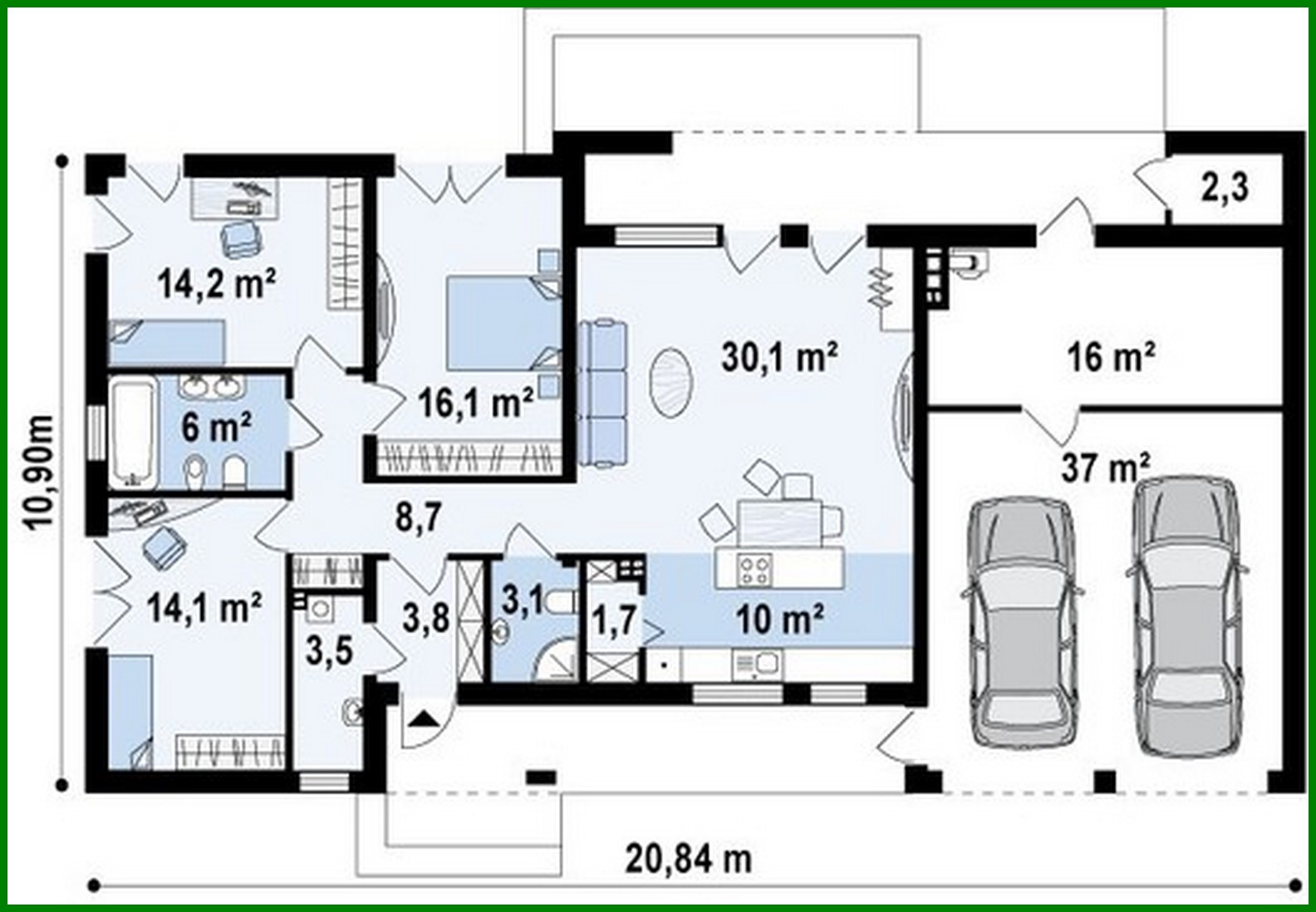 Visualization gallery - High-tech cottage project with a garage for two cars
