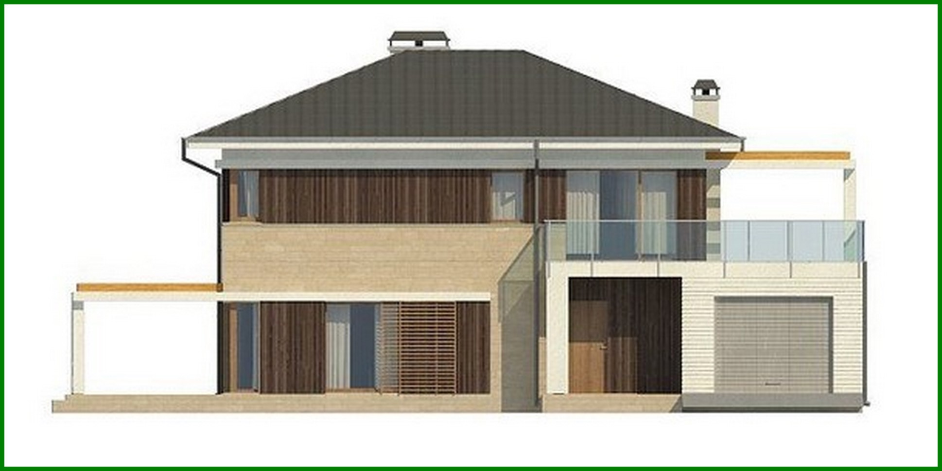Visualization gallery - The project of a stylish bright beautiful two-story house with a garage and a terrace