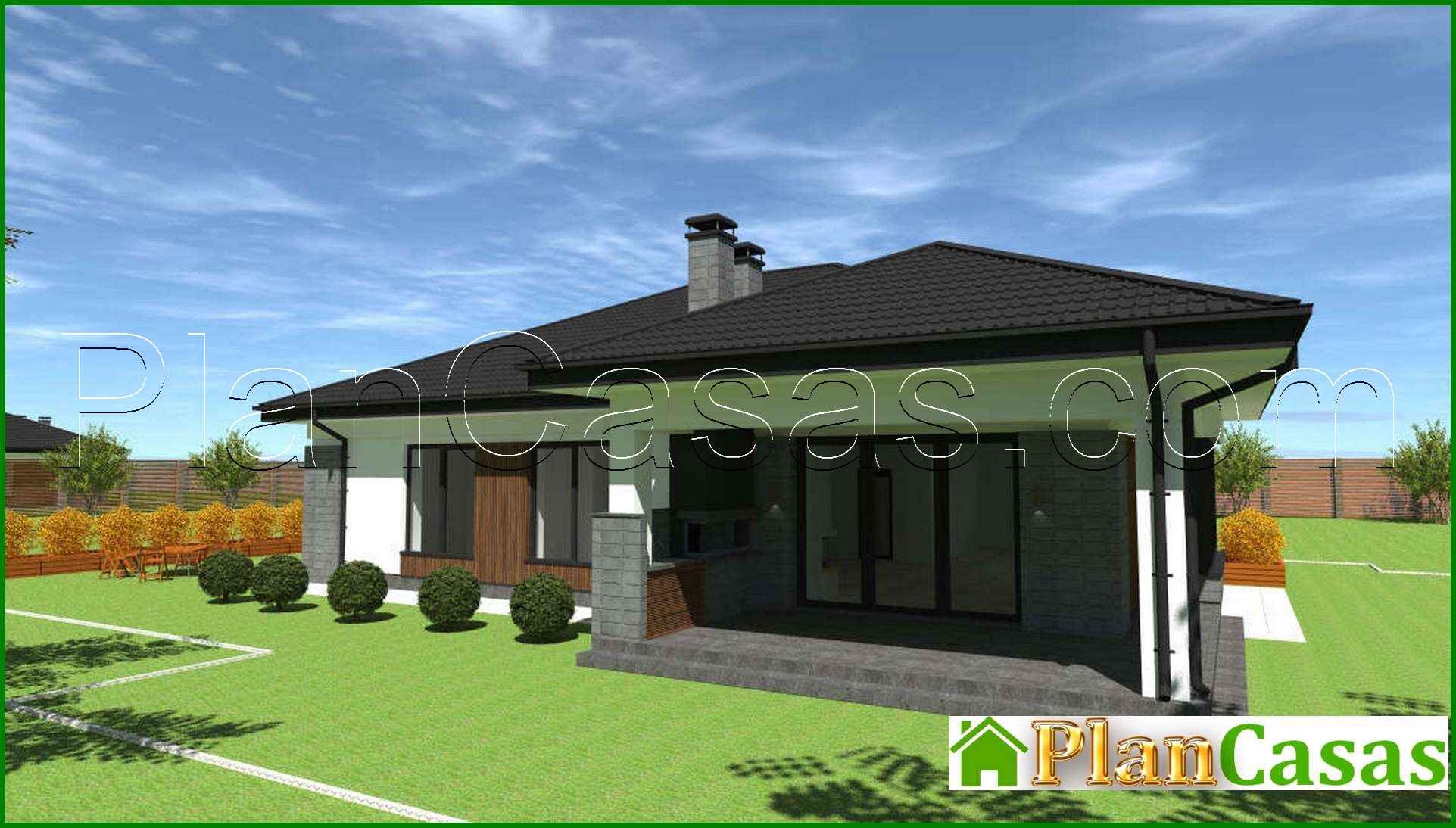 Visualization gallery - The project of a comfortable one-story house with an area of 172 sq. M. With a decor of gray stone and wooden panels