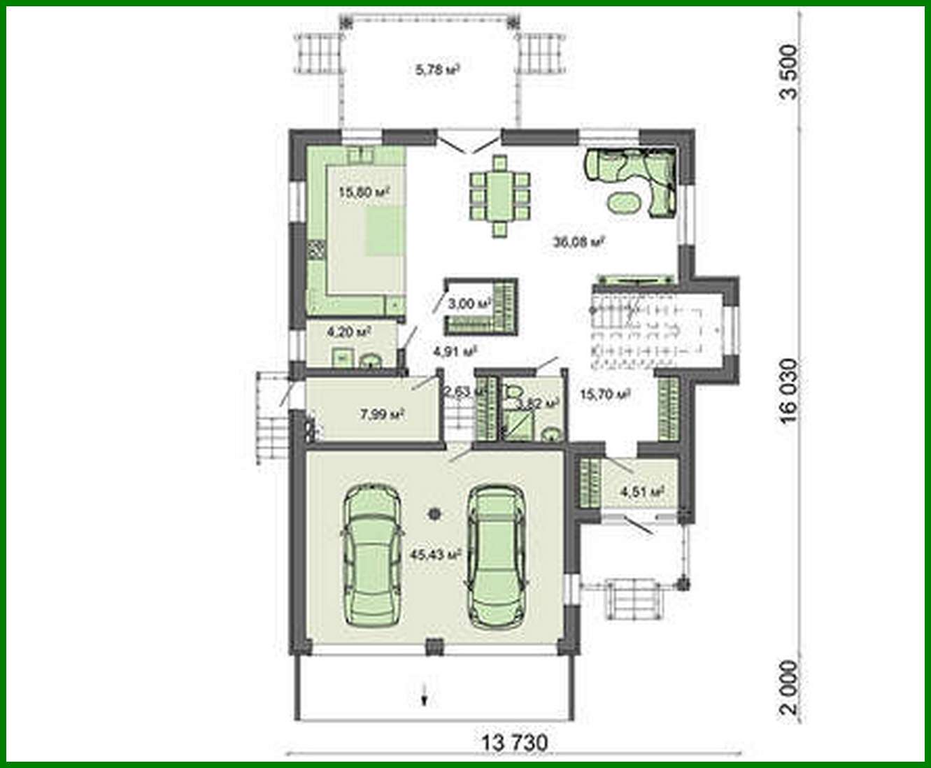 Visualization gallery - Plan of a two-story mansion with an area of 262 sq.m with a garage for two vehicles