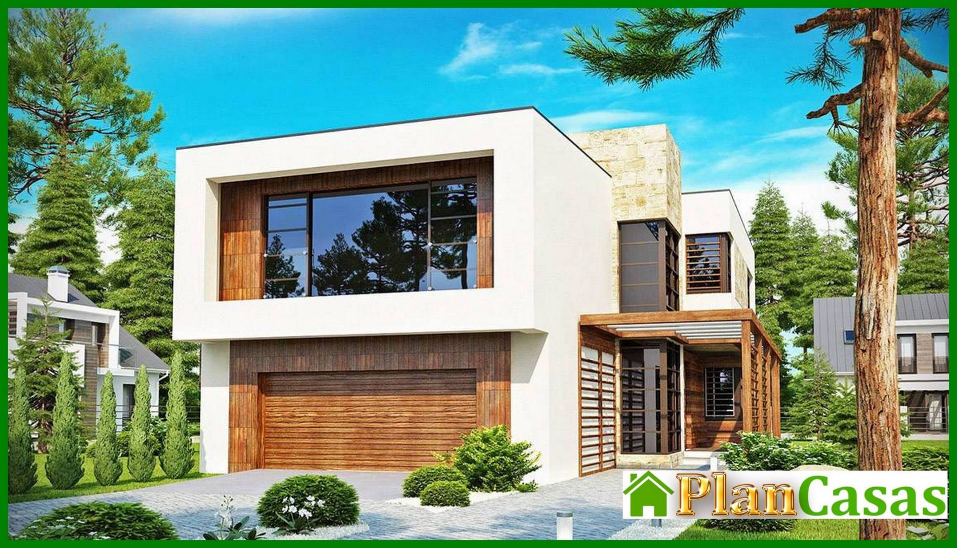 Visualization gallery - The project of a two-story modern cottage with a garage for two cars