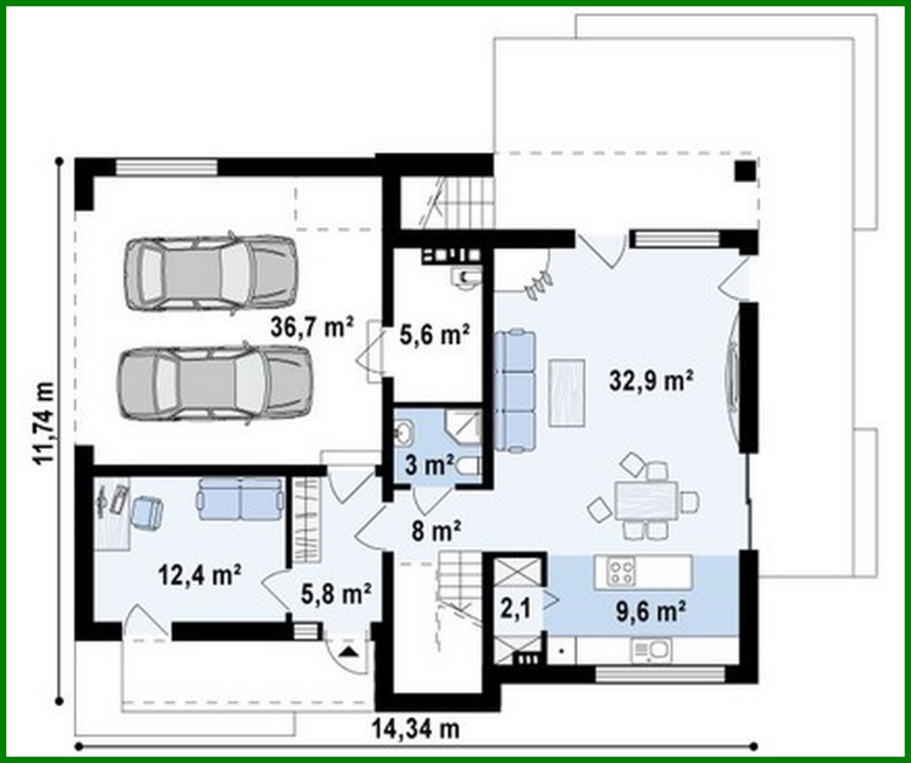 Visualization gallery - Project of a modern cottage with a terrace and a garage for 2 cars