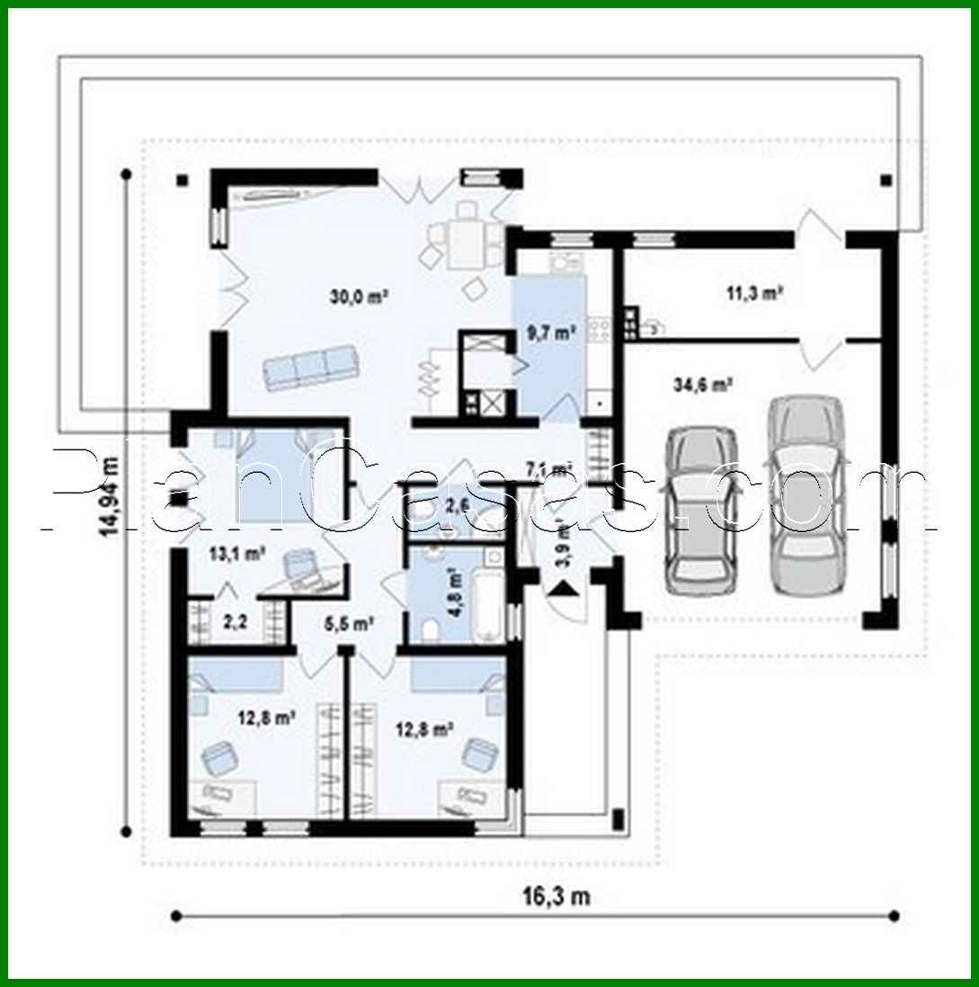 Visualization gallery - Project of a functional one-story cottage with a garage for 2 cars