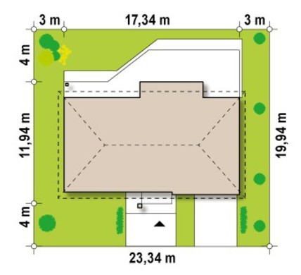 Visualization gallery - Single-storey cottage project with garage, with private area