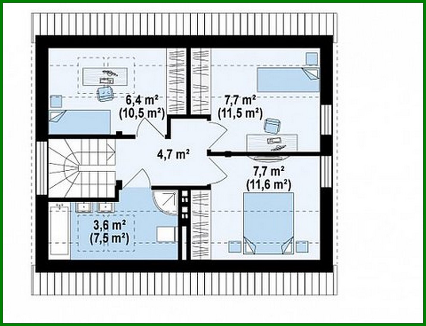 Visualization gallery - The project of a cottage with an attic 7 on 9 in a classic style