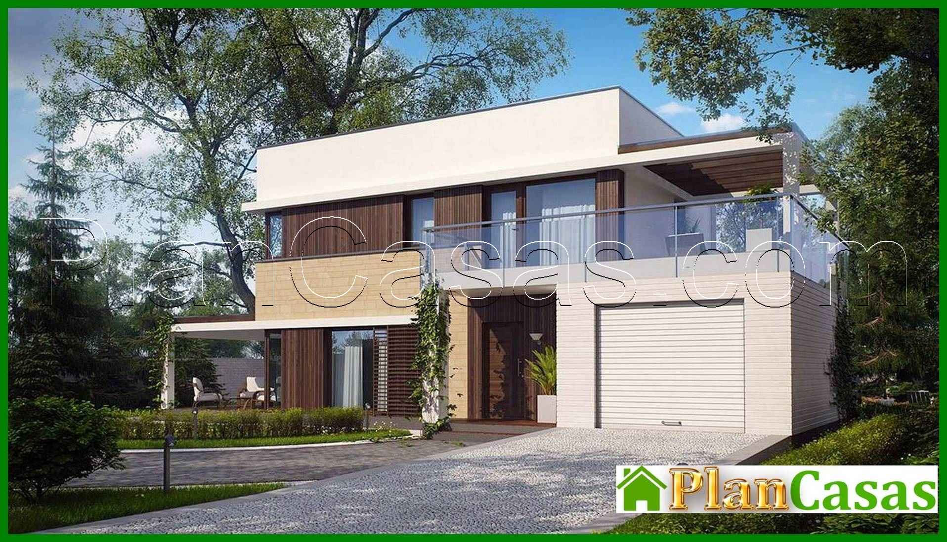 Two-story cottage with a flat roof house plan